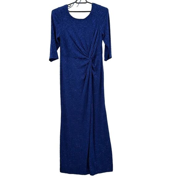 Alex Evenings Long Column Knot Front Dress Womens Plus 14W Electric Blue NWT - Picture 3 of 13